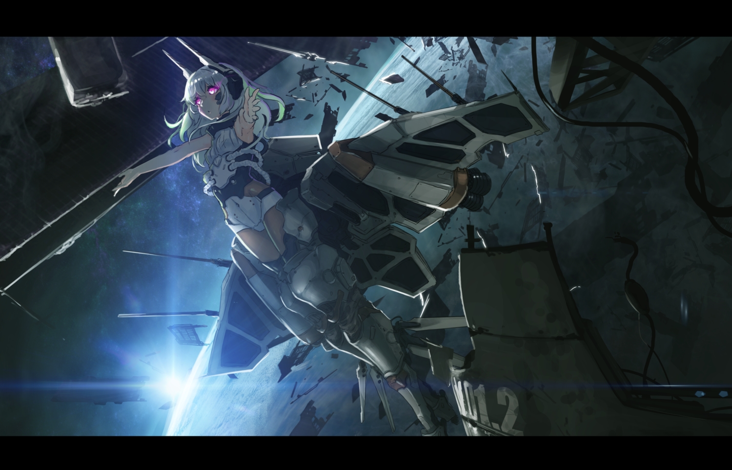 dark, gray_hair, long_hair, mechagirl, oota_youjo, original, planet, purple_eyes