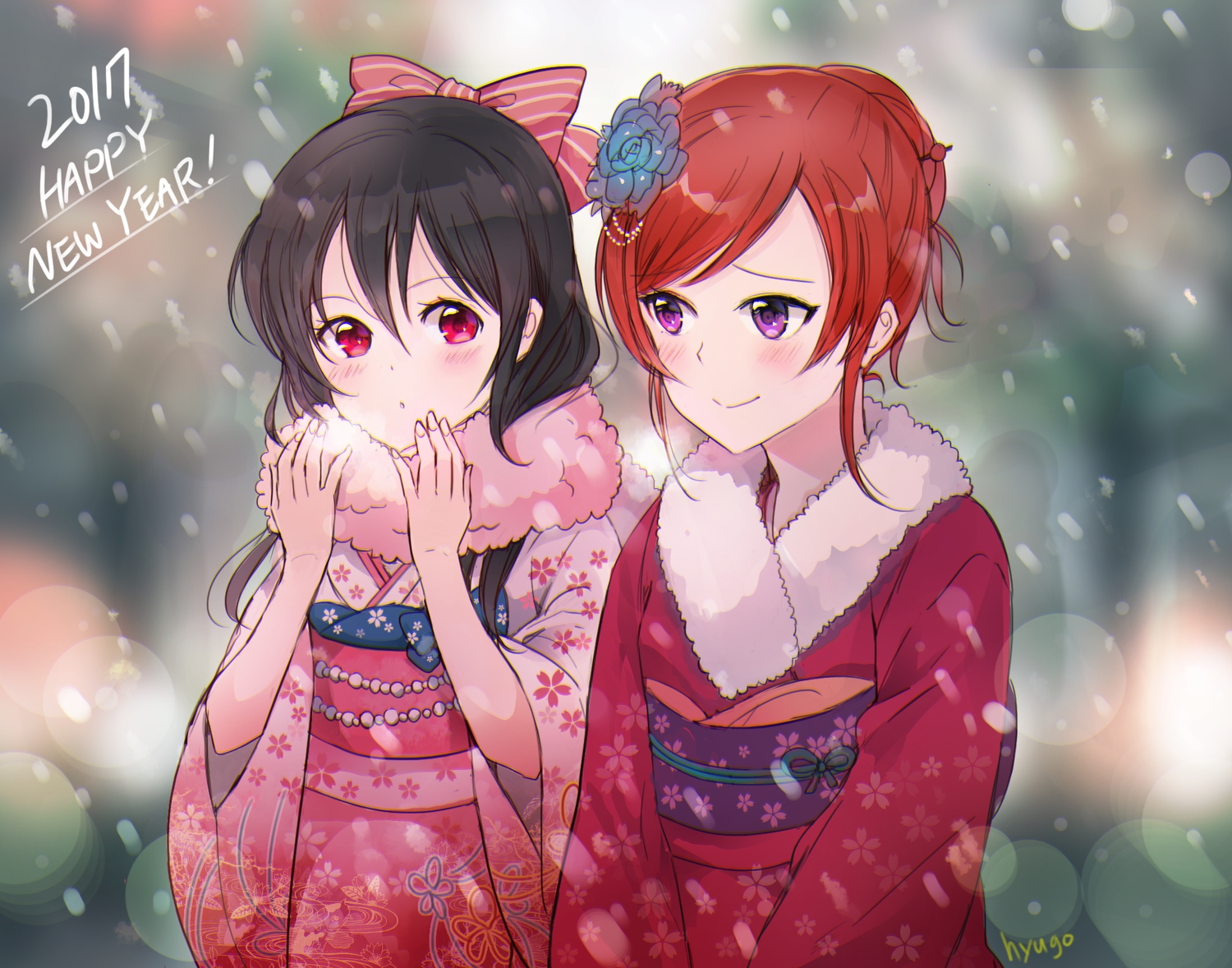 hyugo, japanese_clothes, kimono, love_live!_school_idol_project, nishikino_maki, snow, yazawa_nico