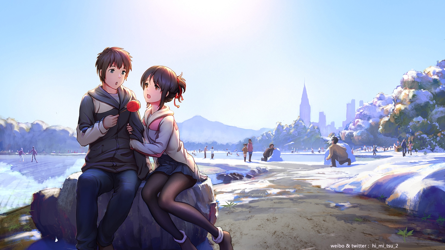 black_hair, blue_eyes, brown_eyes, building, himitsu_(hi_mi_tsu_2), hood, kimi_no_na_wa, male