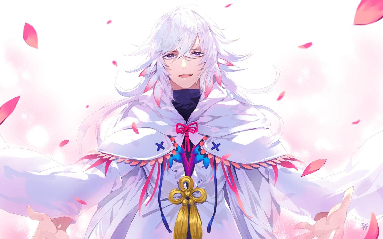 all_male, cape, fate/grand_order, fate_(series), hood, long_hair, male, merlin_(fate/grand_order)