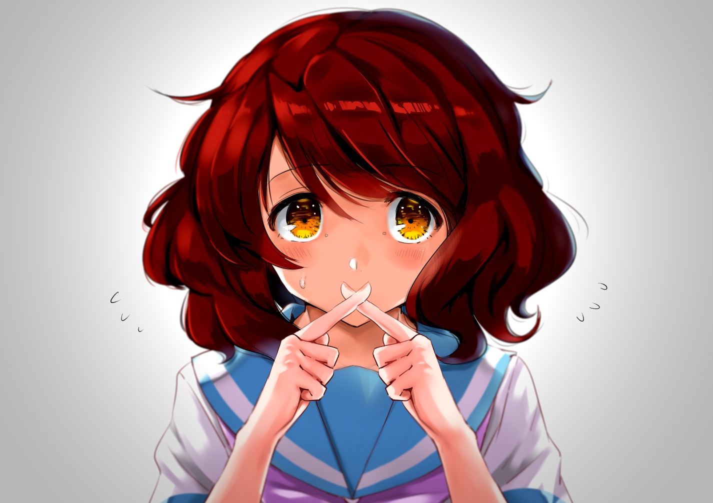 blush, brown_hair, hibike!_euphonium, oumae_kumiko, rocha_(aloha_ro_cha), school_uniform, short_hair, yellow_eyes
