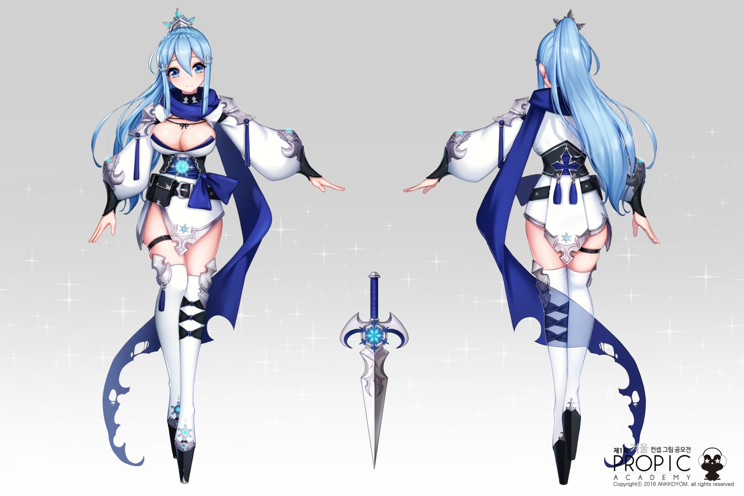 ango, aqua_eyes, aqua_hair, blush, boots, breasts, garter, gradient