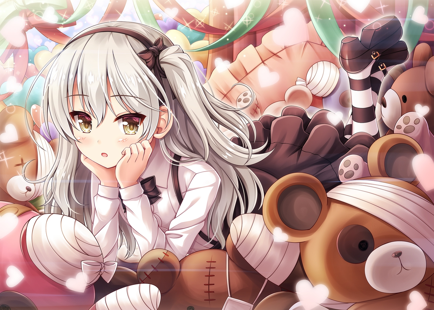akashio_(loli_ace), blush, bow, brown_eyes, dress, girls_und_panzer, headband, long_hair