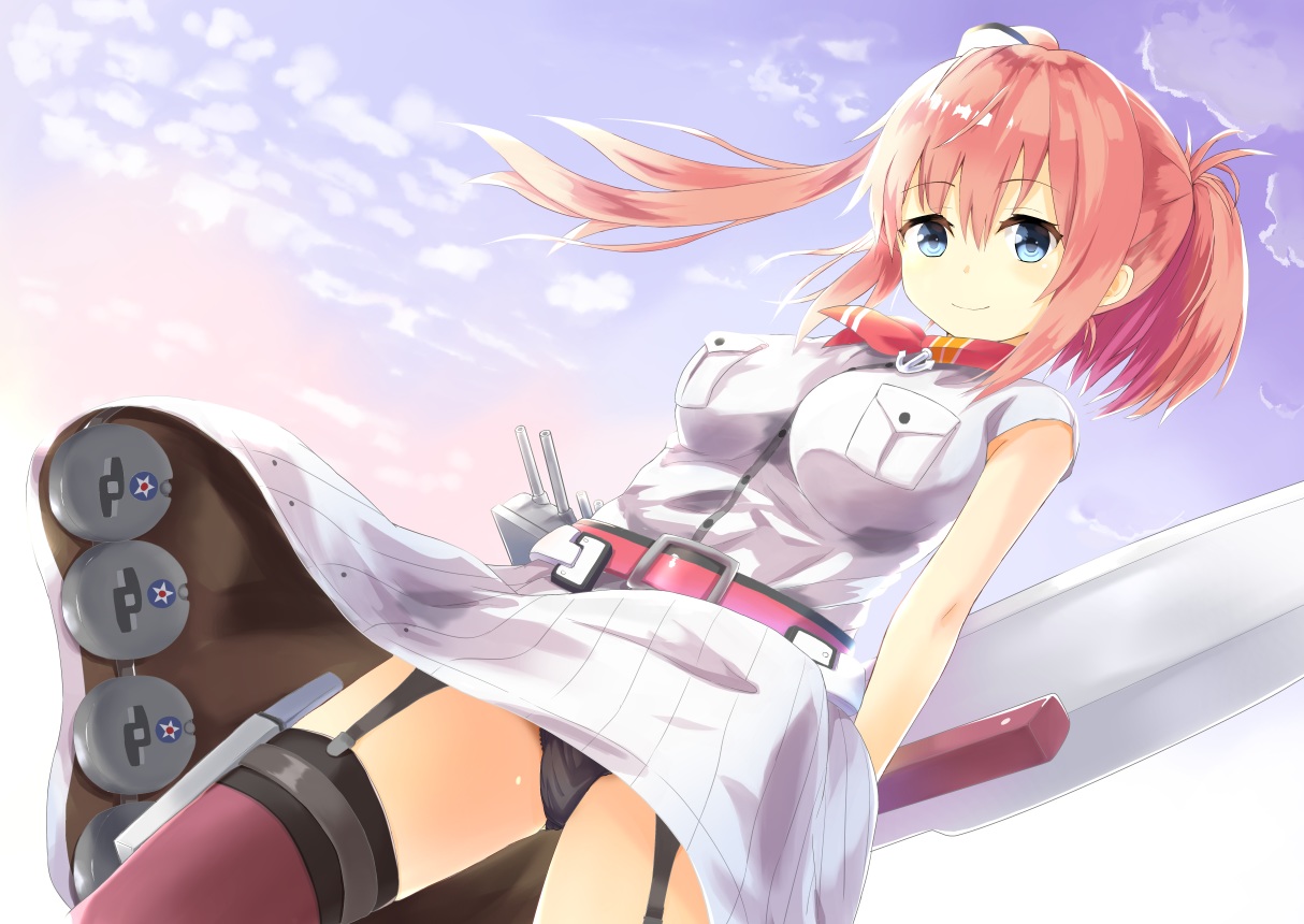 aliasing, anthropomorphism, aqua_eyes, bluekalmia, breasts, clouds, dress, garter_belt