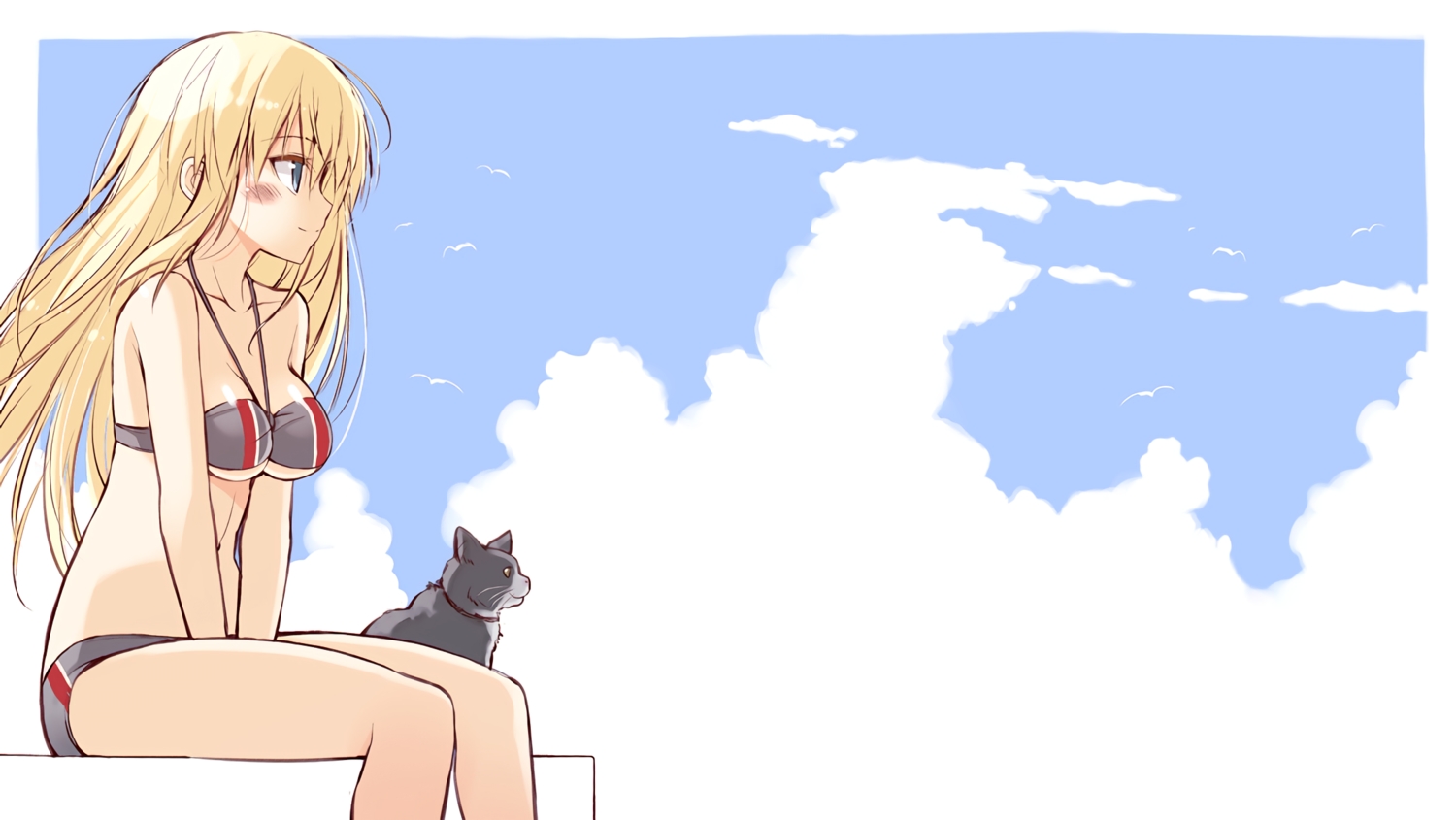 animal, anthropomorphism, bikini, bird, bismarck_(kancolle), blonde_hair, blue_eyes, blush