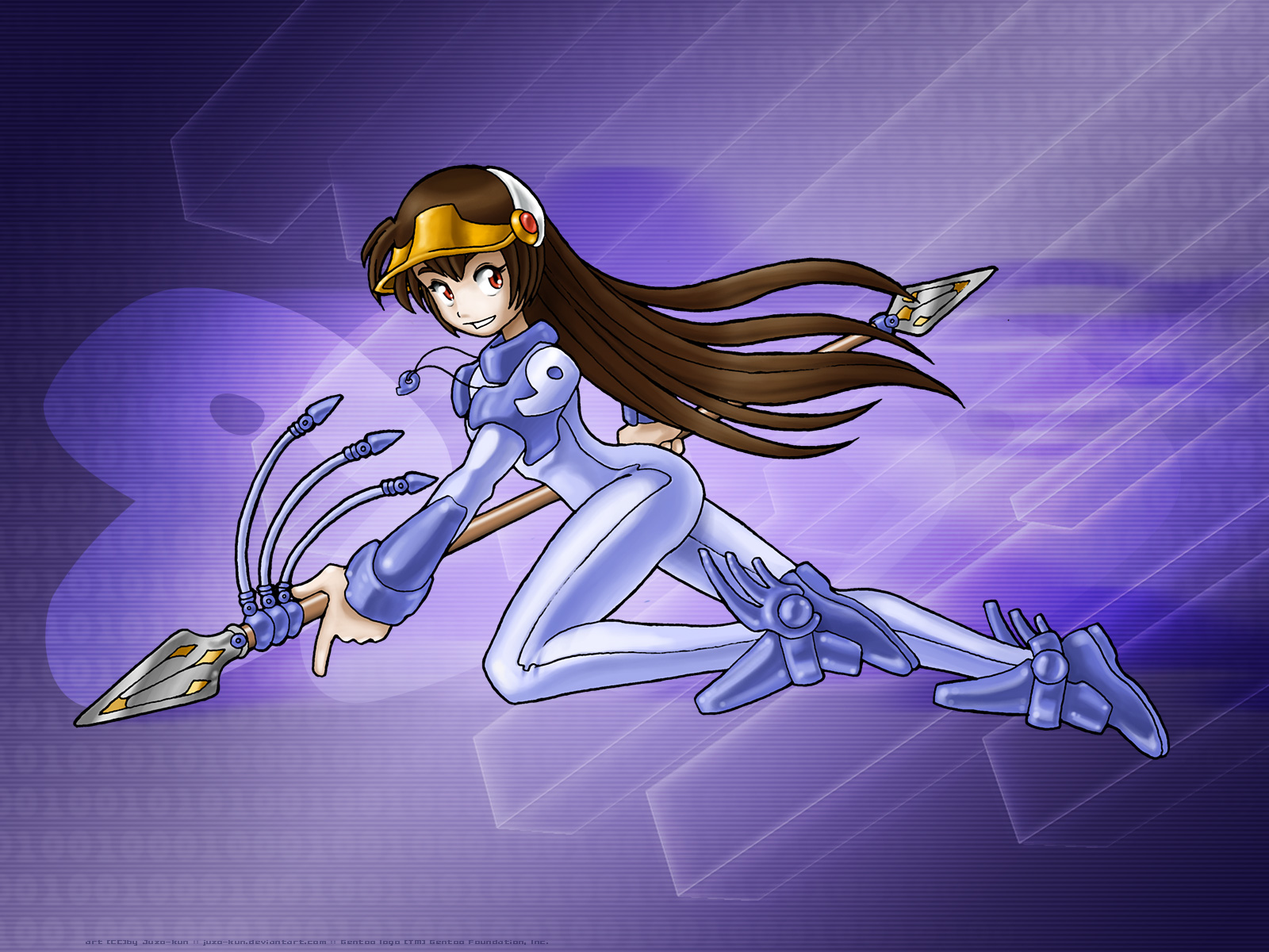 anthropomorphism, brown_hair, gentoo, juzo-kun, linux, long_hair, os-tan, red_eyes