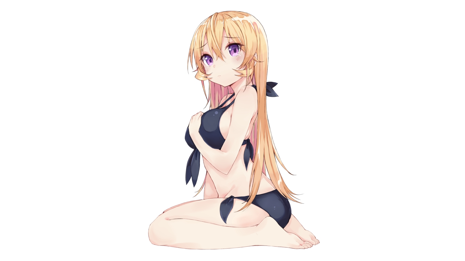 barefoot, bikini, blonde_hair, long_hair, nakiri_erina, purple_eyes, shokugeki_no_souma, swimsuit