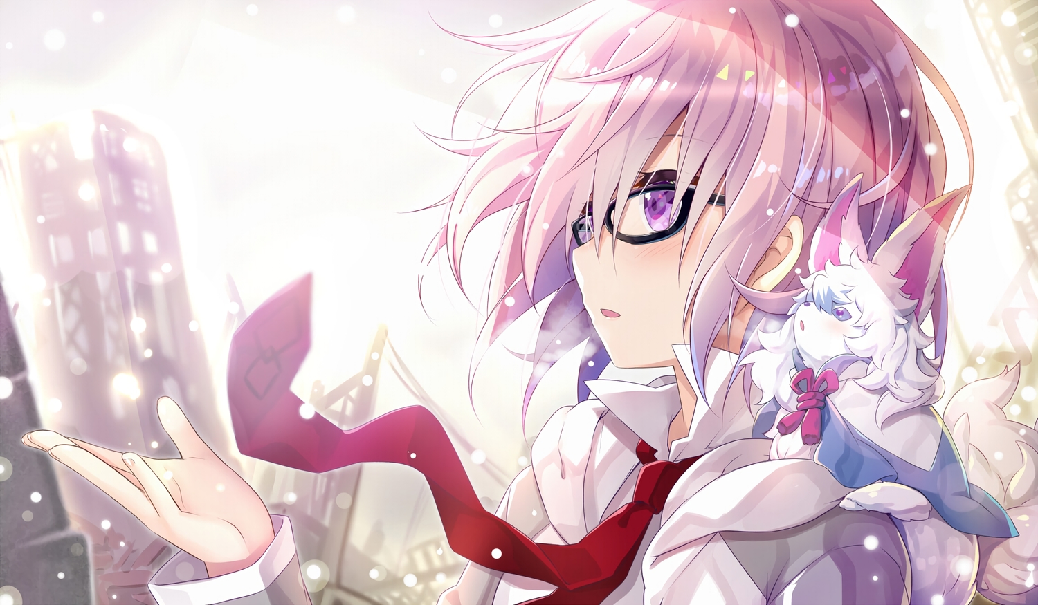 blush, building, fate/grand_order, fate_(series), fou_(fate/grand_order), glasses, mash_kyrielight, mitsuki