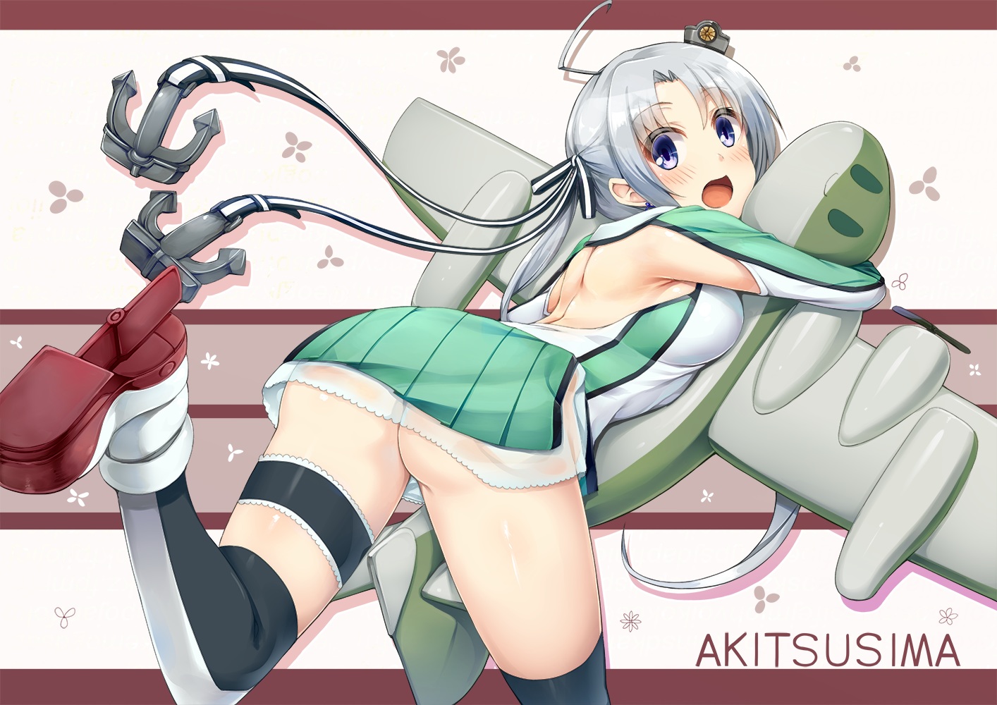 akitsushima_(kancolle), anthropomorphism, ass, blush, breasts, dress, garter, gray_hair