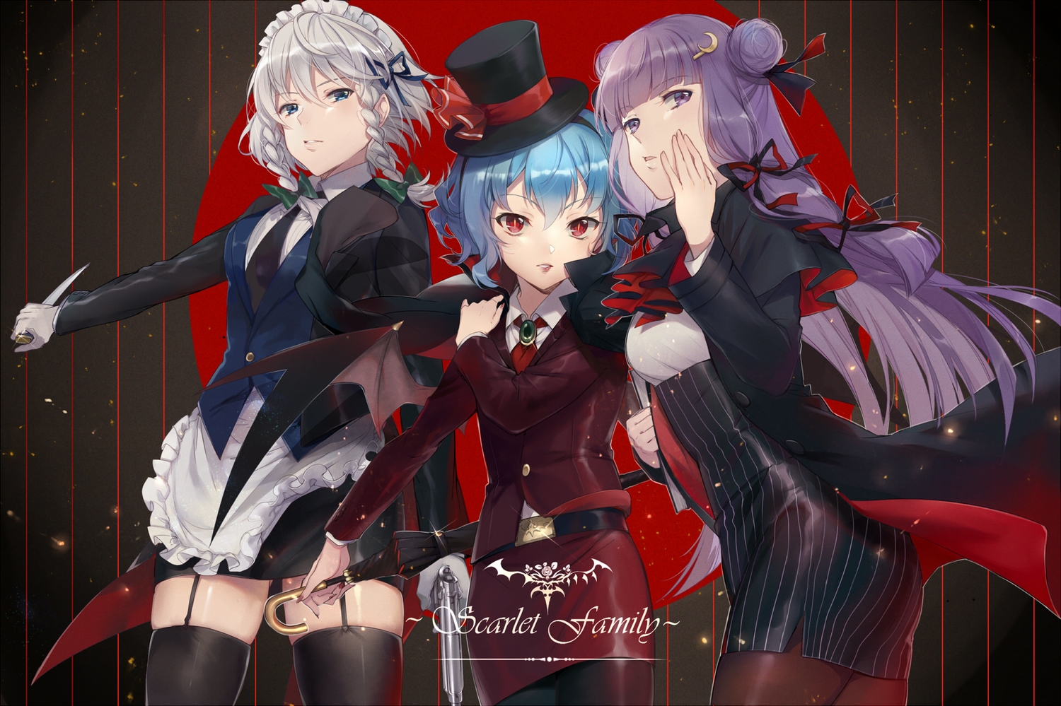 aqua_eyes, aqua_hair, bow, braids, ekira_nieto, garter_belt, gray_hair, hat