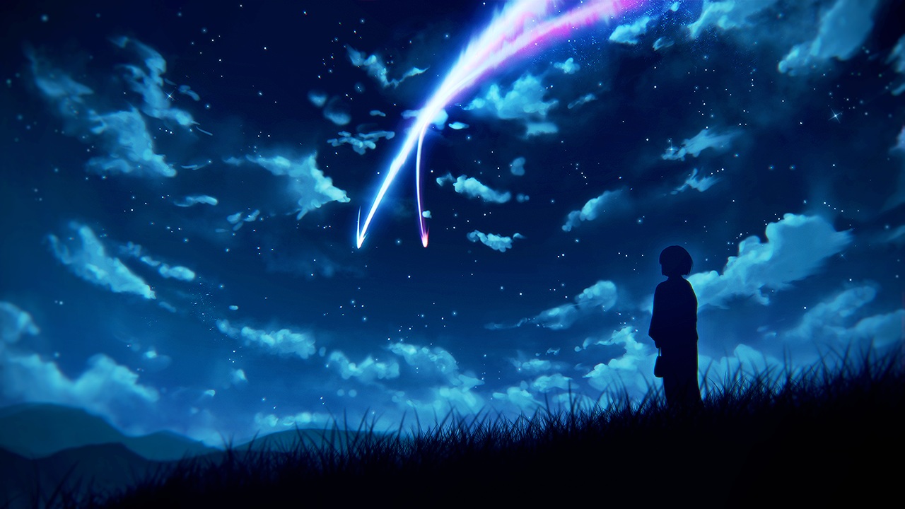 clouds, fal, grass, kimi_no_na_wa, landscape, miyamizu_mitsuha, night, scenic