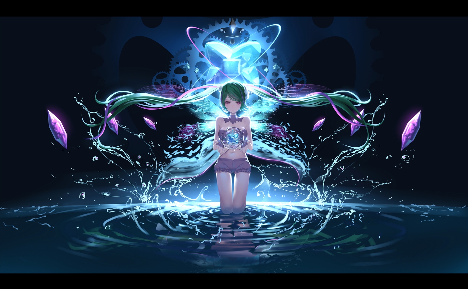 hatsune_miku, hk_(hk), long_hair, twintails, vocaloid, water