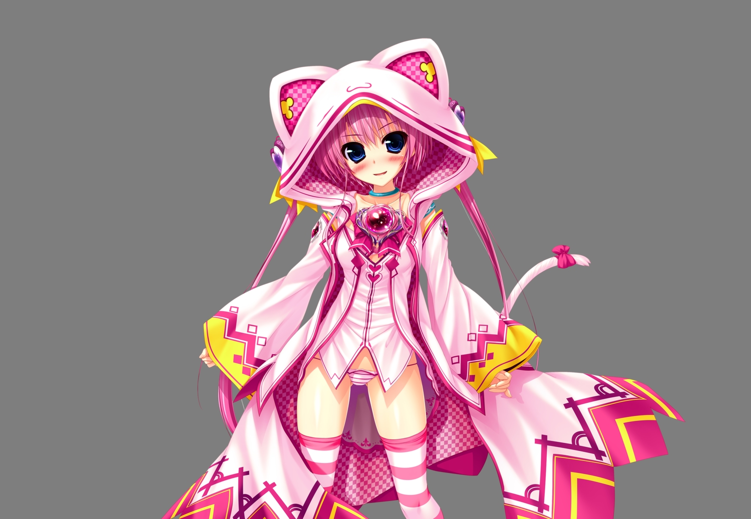 animal_ears, benifuji_yuria, blue_eyes, blush, catgirl, clochette, collar, hood