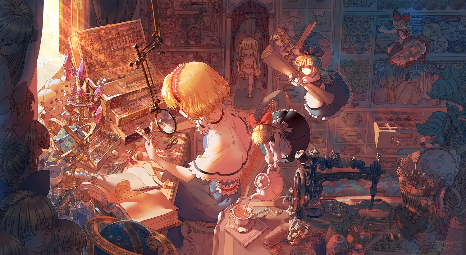 alice_margatroid, blonde_hair, book, bow, cape, dahuang, doll, dress