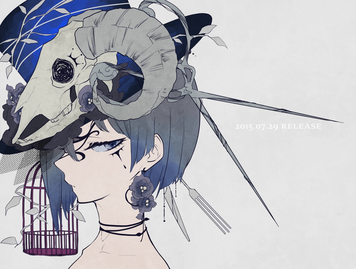cage, choker, hat, nico_nico_singer, polychromatic, short_hair, skull, yamada_kei
