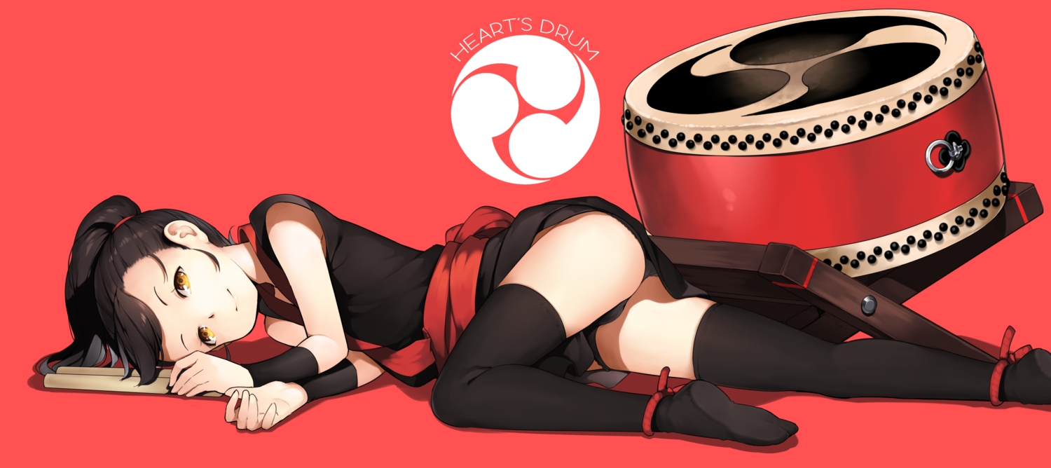 aoi_tsunami, ass, black_hair, drums, instrument, japanese_clothes, original, panties
