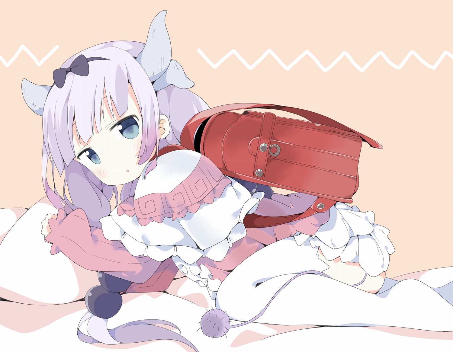 headband, horns, kanna_kamui, kobayashi-san_chi_no_maid_dragon, loli, tail, tantan_men_(dragon), thighhighs
