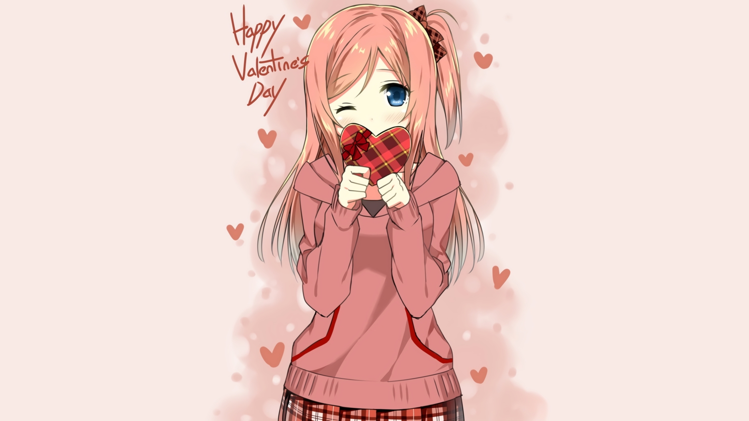 blue_eyes, bow, heart, long_hair, original, pink, ponytail, red_hair
