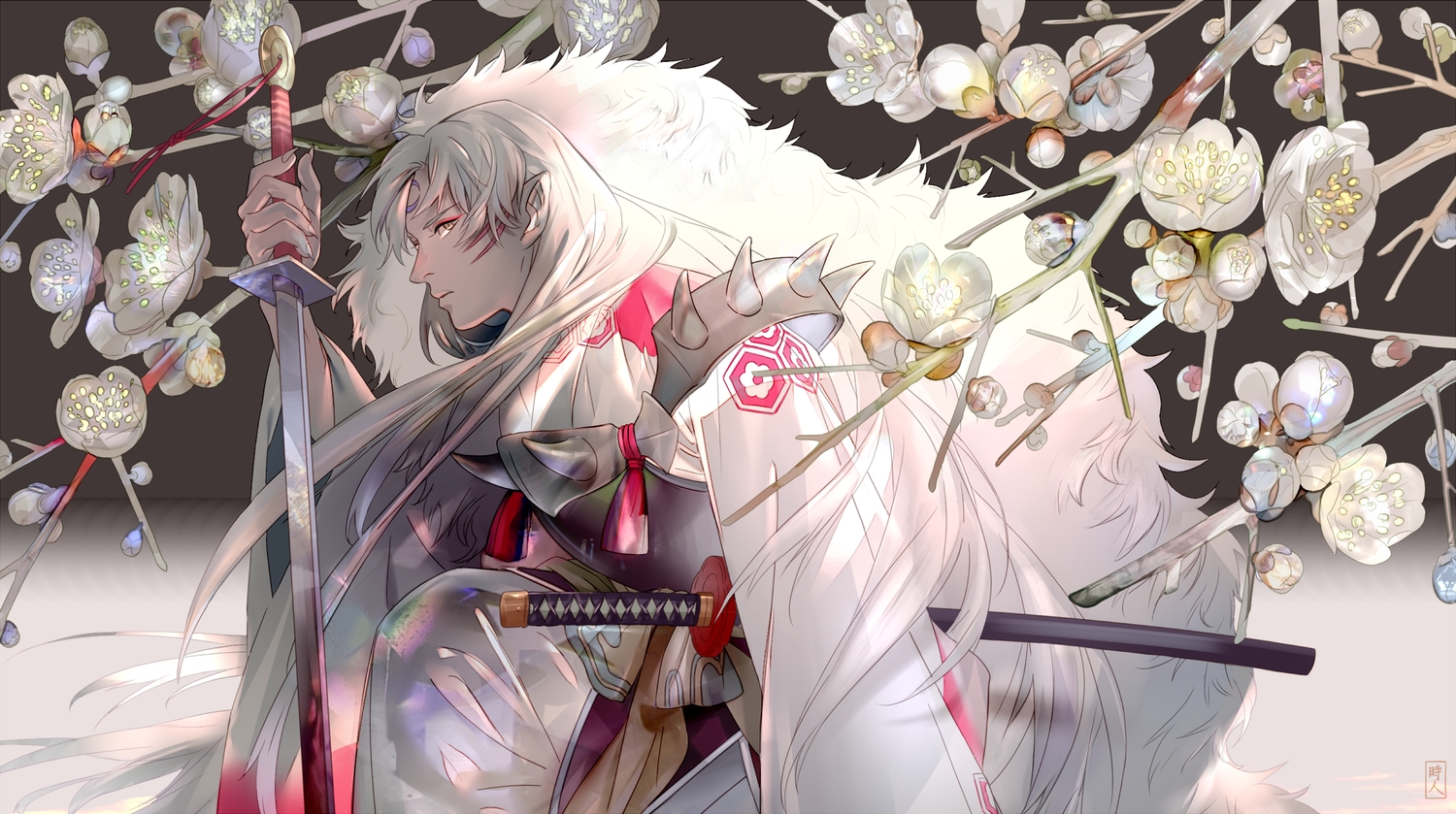 all_male, armor, flowers, inuyasha, japanese_clothes, katana, kimono, long_hair