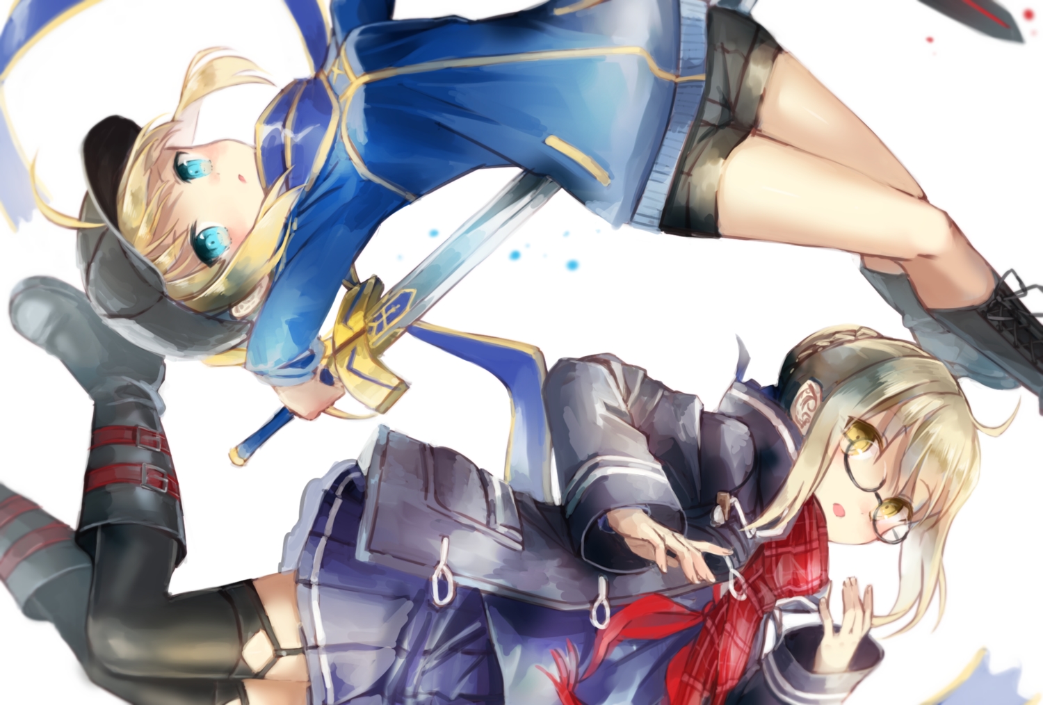 aqua_eyes, artoria_pendragon_(all), blonde_hair, boots, fate/grand_order, fate_(series), garter_belt, glasses