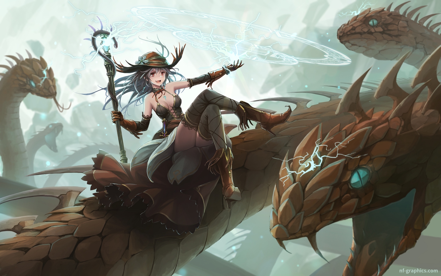 animal, boots, breasts, dress, elbow_gloves, fang, fo~do, gloves