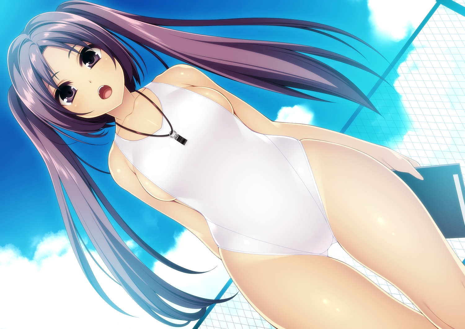 breasts, clouds, kinoshita_ichi, long_hair, original, sky, swimsuit, twintails