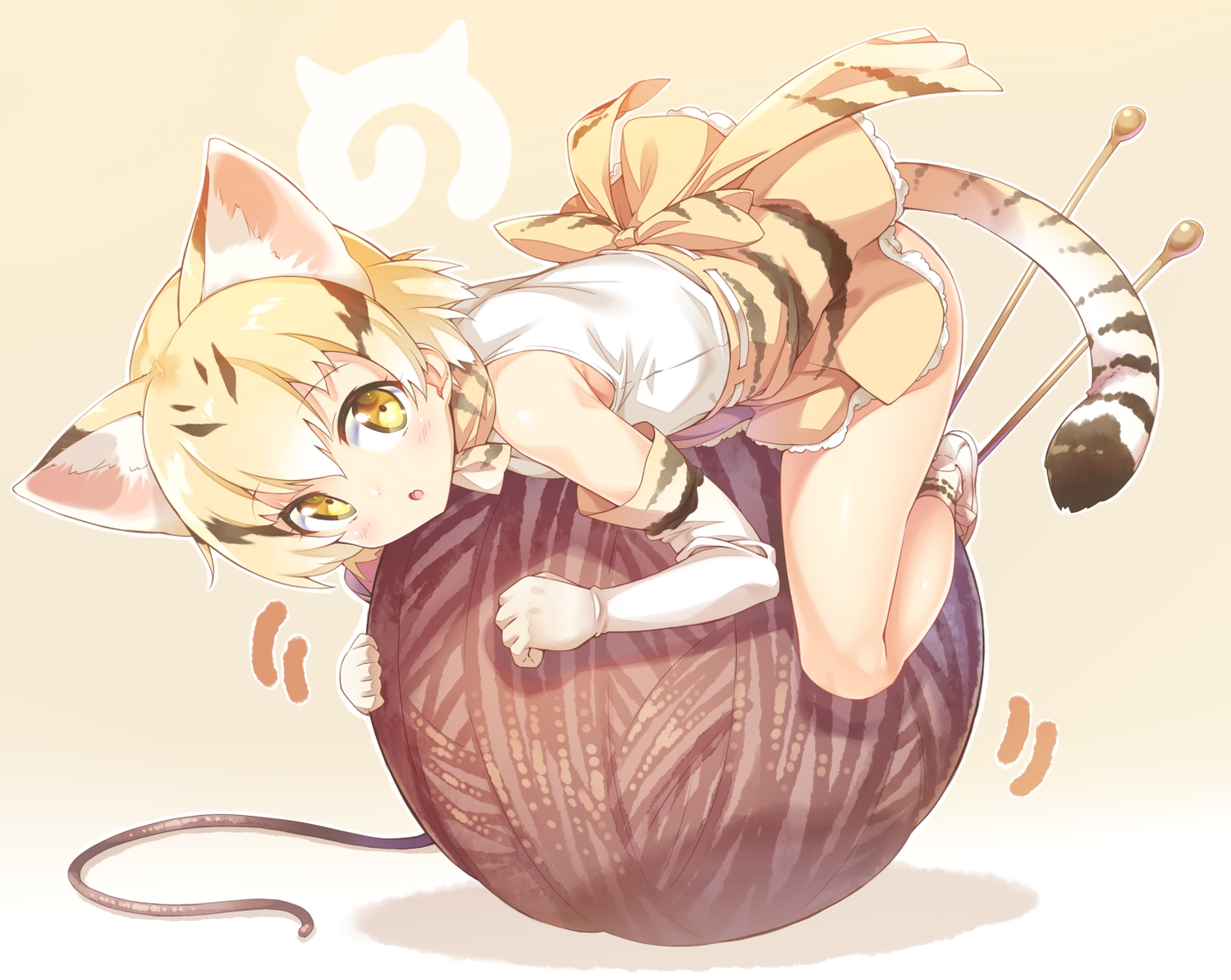 animal_ears, anthropomorphism, ball, catgirl, kazuma_(kazumav), kemono_friends, sand_cat_(kemono_friends), tail