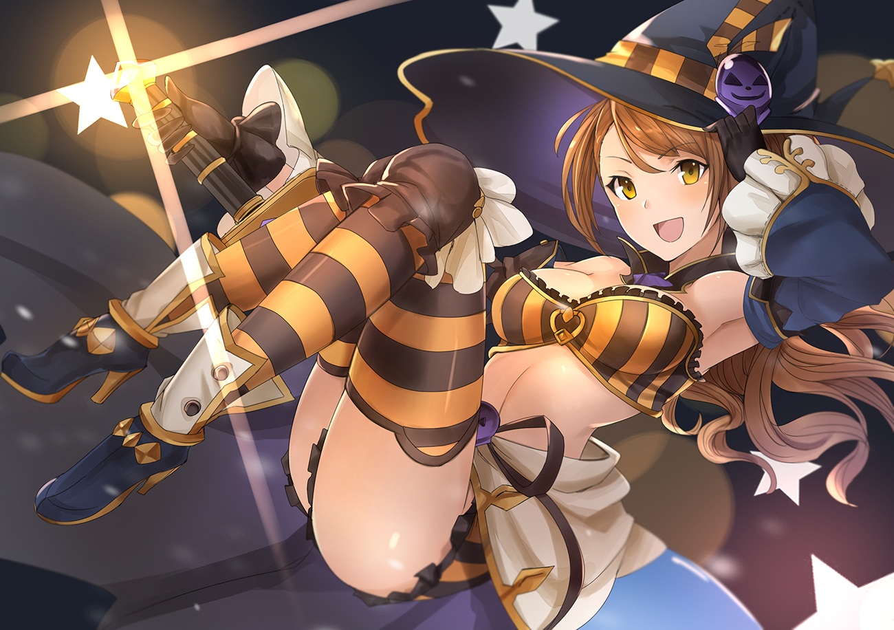 ass, beatrix_(granblue_fantasy), breasts, brown_hair, gloves, granblue_fantasy, halloween, hat
