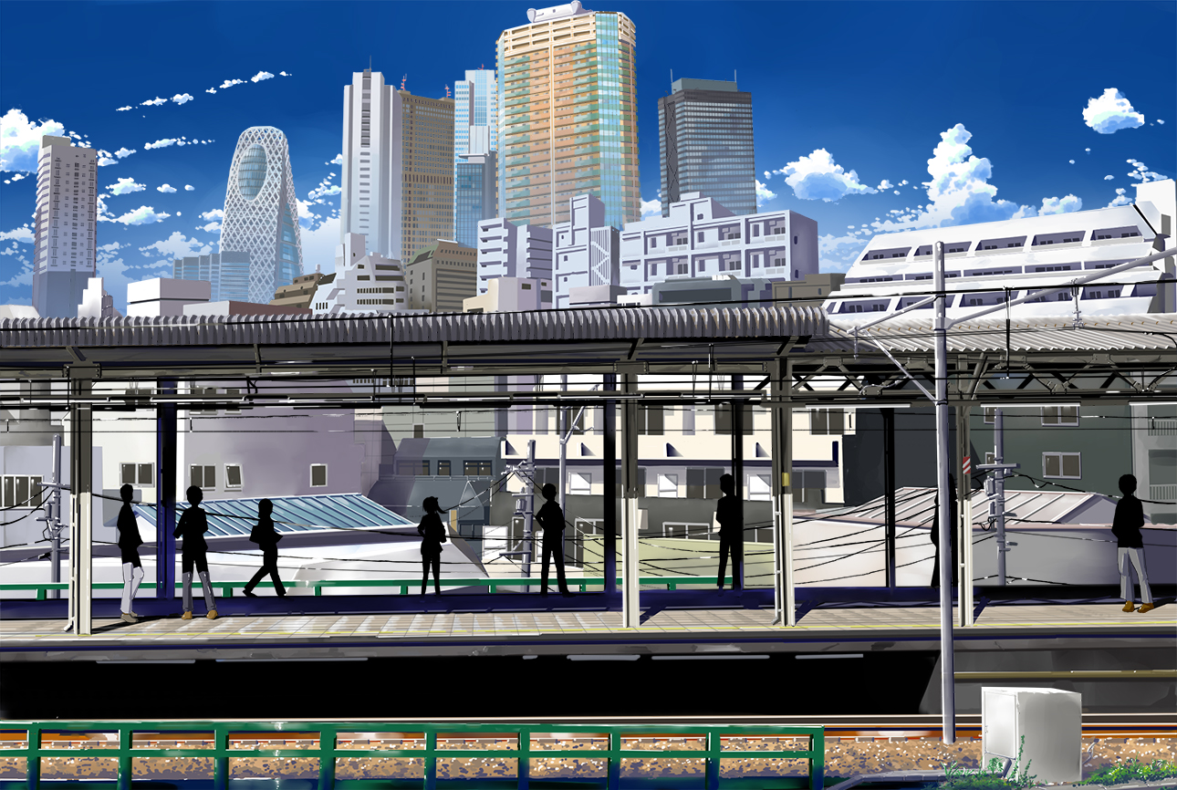 building, city, clouds, original, scenic, shade, shamoji, silhouette, sky, train