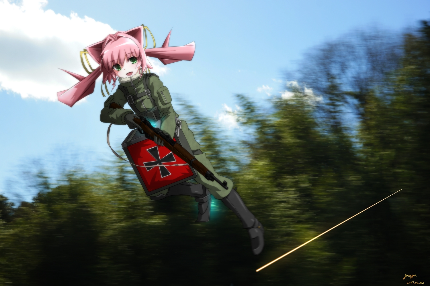 forest, genya67, green_eyes, gun, loli, military, muv-luv, muv-luv_alternative