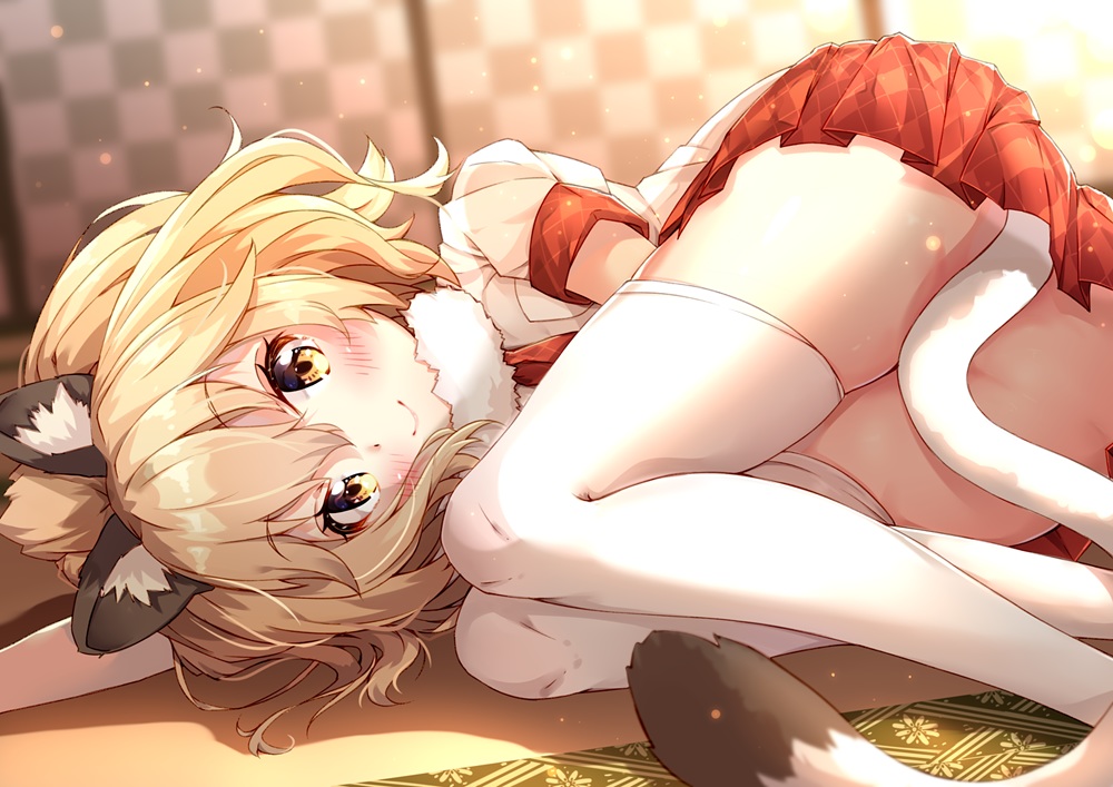 animal_ears, anthropomorphism, catgirl, kemono_friends, lion_(kemono_friends), tagme_(artist), tail