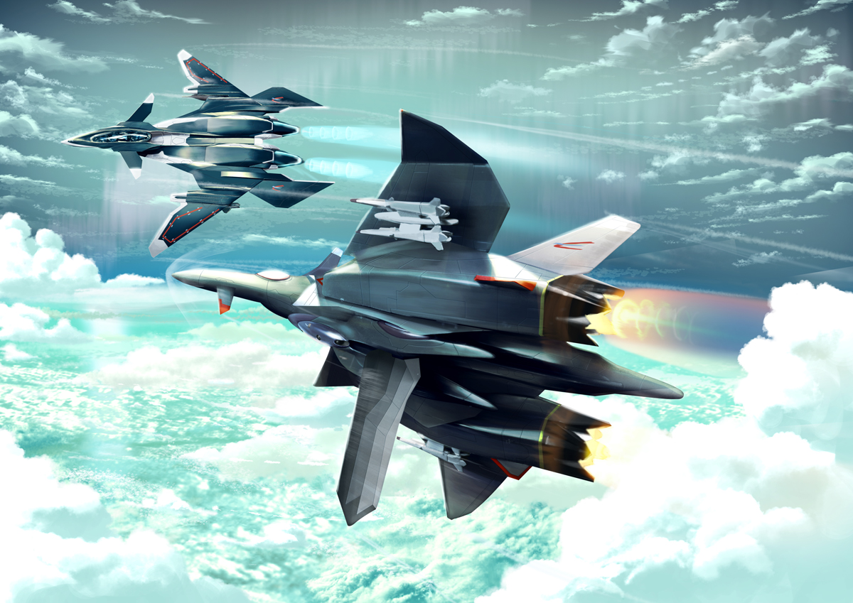 aircraft, clouds, military, original, sentou_yousei_yukikaze, sky, yonasawa