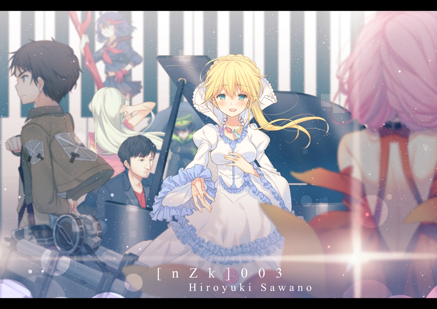 aldnoah.zero, aqua_eyes, asseylum_vers_allusia, black_hair, blonde_hair, braids, crossover, dress