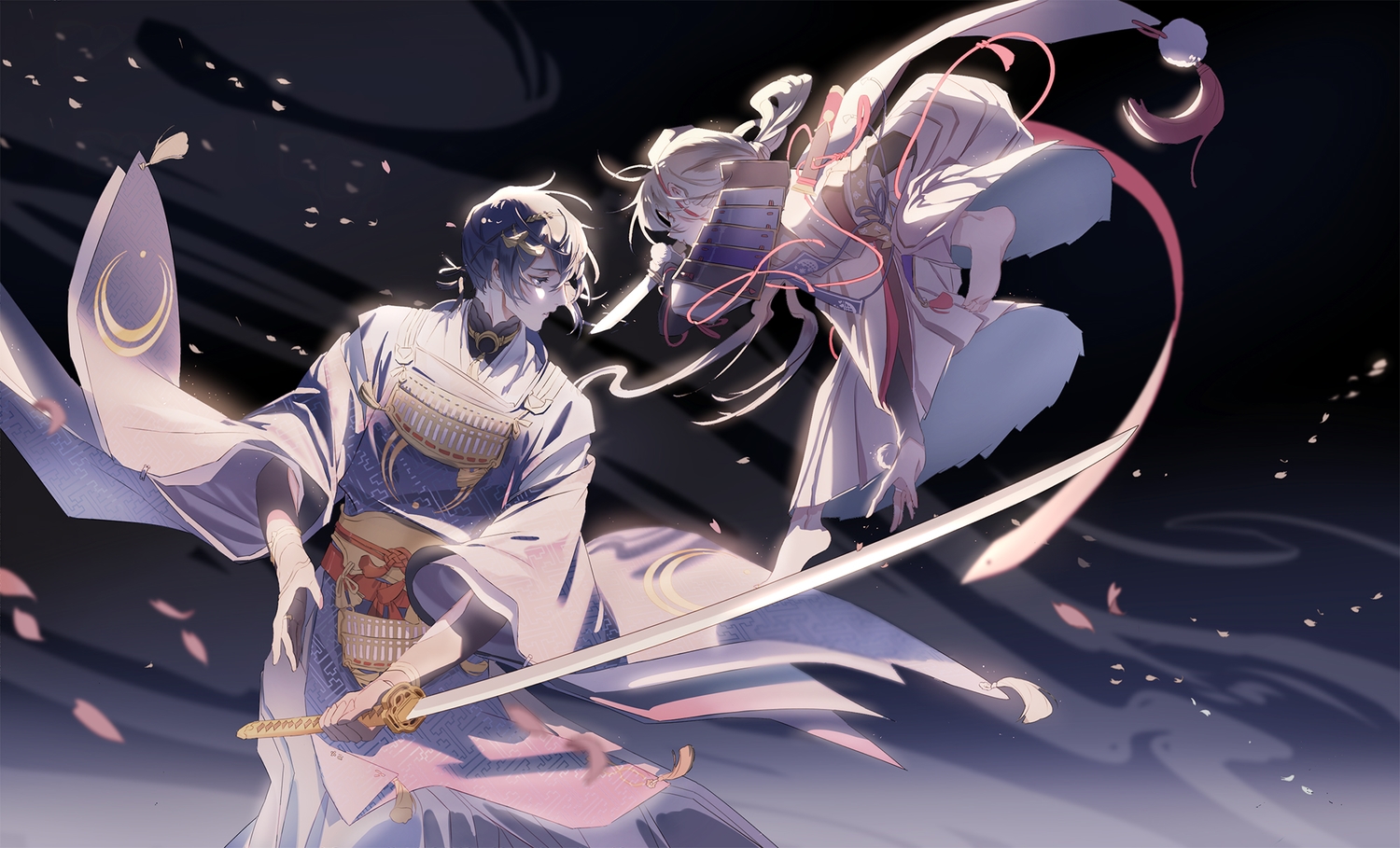 all_male, anthropomorphism, black_hair, gloves, ima-no-tsurugi, japanese_clothes, katana, male