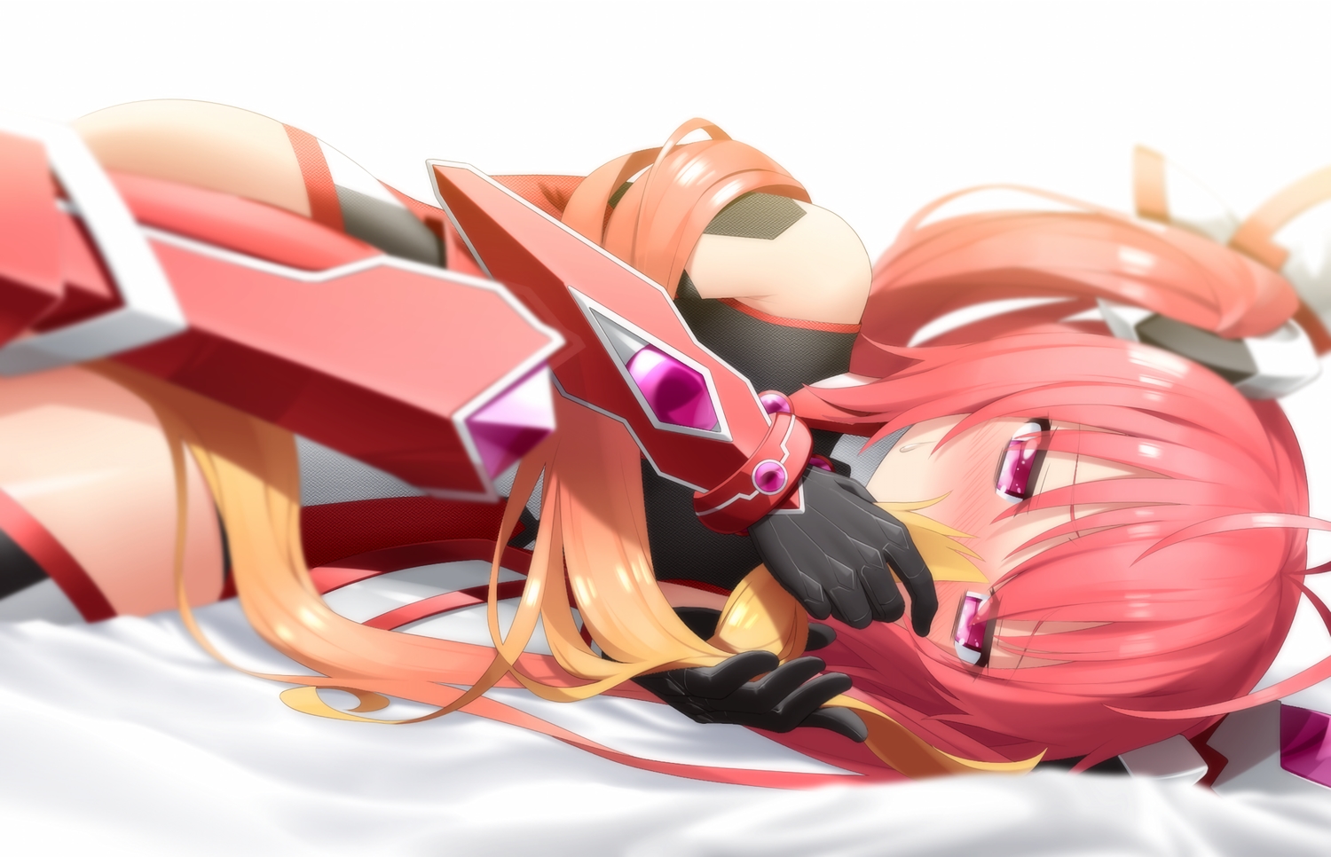 bodysuit, genderswap, gloves, haribote_(tarao), long_hair, mitsuka_souji, ore_twintail_ni_narimasu, pink_eyes