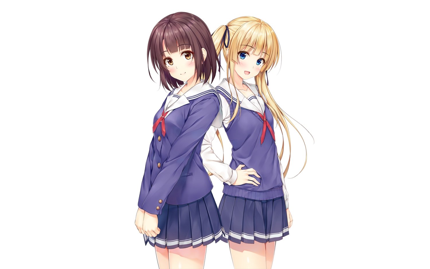 blonde_hair, blue_hair, blush, brown_eyes, brown_hair, katou_megumi, long_hair, pasdar
