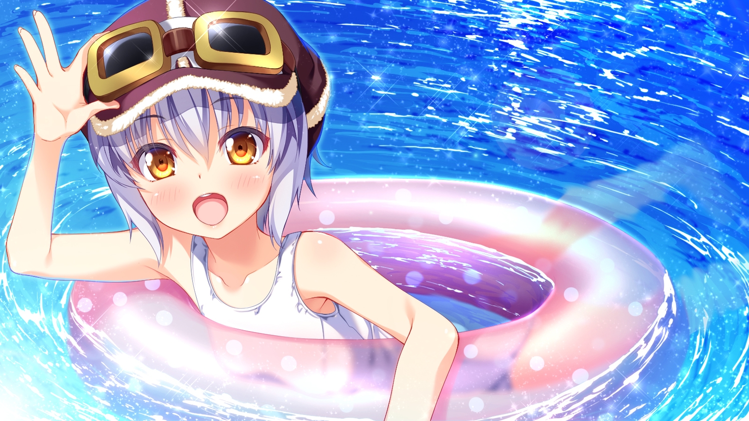 aliasing, blush, goggles, gray_hair, imachireki, loli, orange_eyes, short_hair