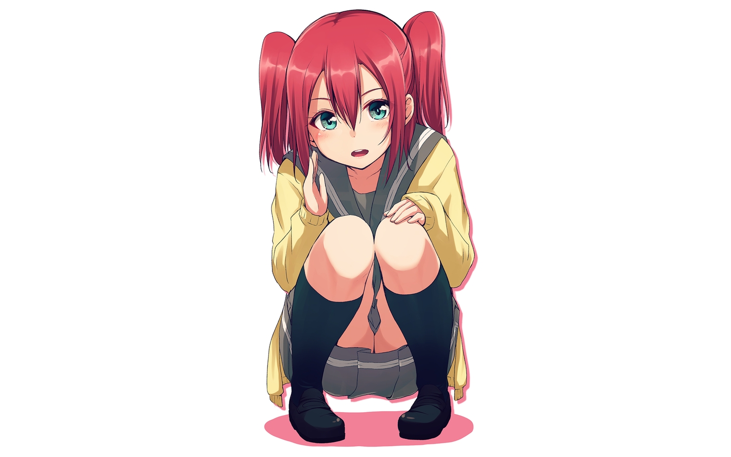 blush, green_eyes, kneehighs, kurosawa_ruby, love_live!_school_idol_project, love_live!_sunshine!!, nanotsuki, red_hair