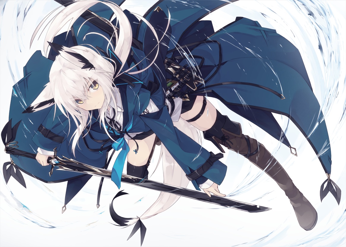 aliasing, animal_ears, boots, long_hair, original, ozshia_(shia-ushio), sword, tail