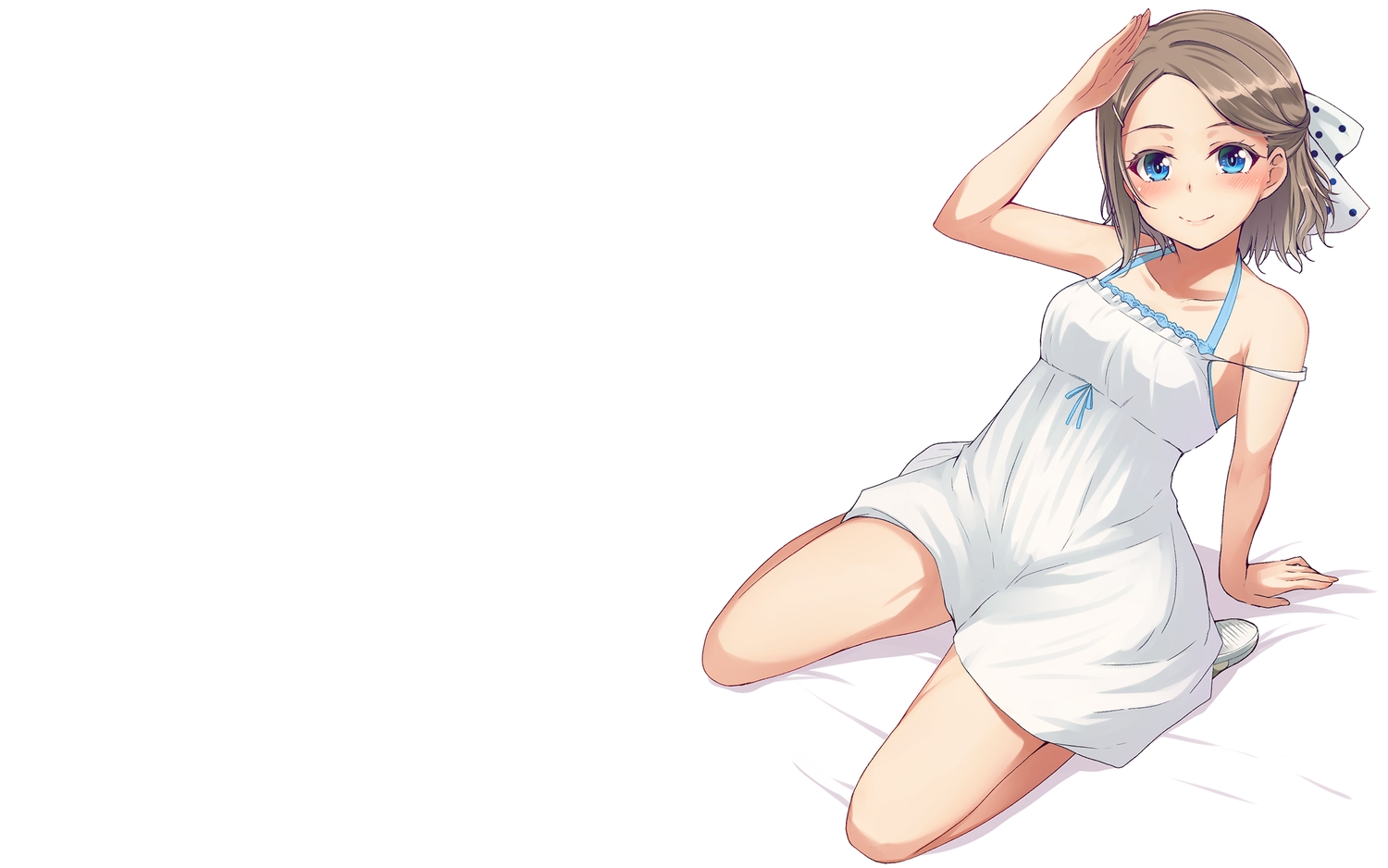 aqua_eyes, blush, brown_hair, dress, love_live!_school_idol_project, love_live!_sunshine!!, nanotsuki, short_hair