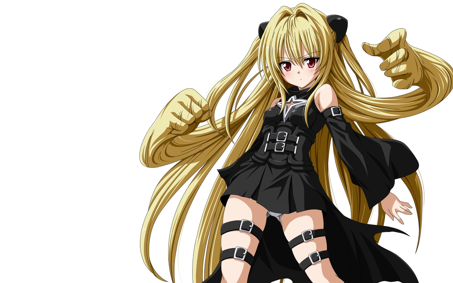 blonde_hair, blush, dress, golden_darkness, long_hair, panties, punch, third-party_edit