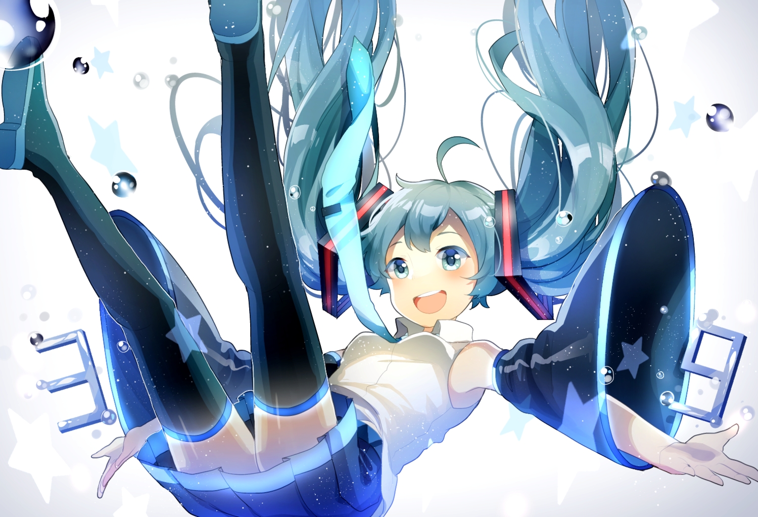 aqua_eyes, aqua_hair, breasts, bubbles, hatsune_miku, long_hair, skirt, thighhighs