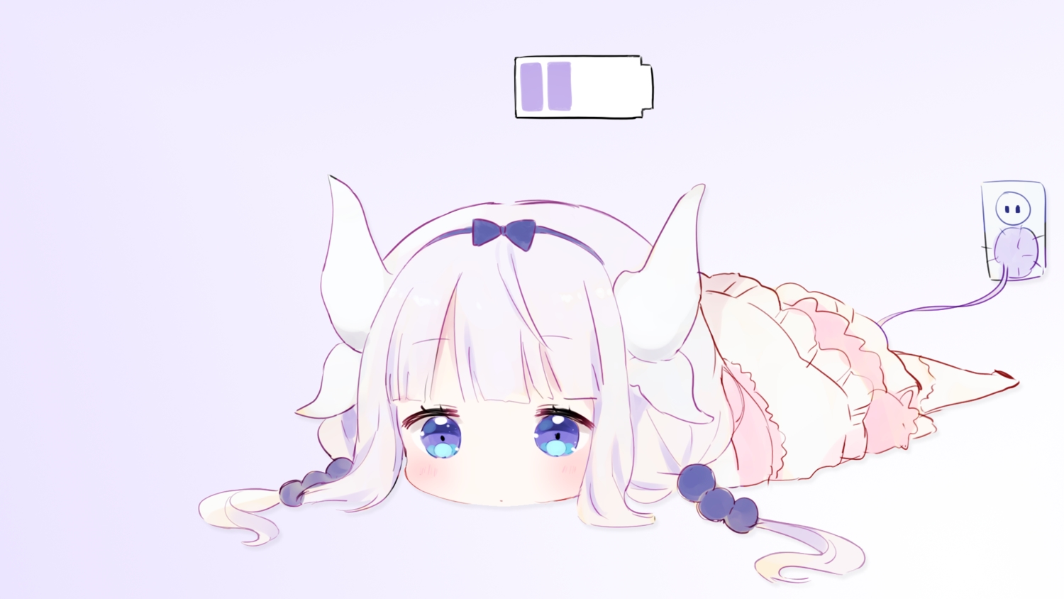 aqua_eyes, gradient, horns, kanna_kamui, kobayashi-san_chi_no_maid_dragon, loli, long_hair, ongyageum, purple_hair, tail, thighhighs, third-party_edit, twintails