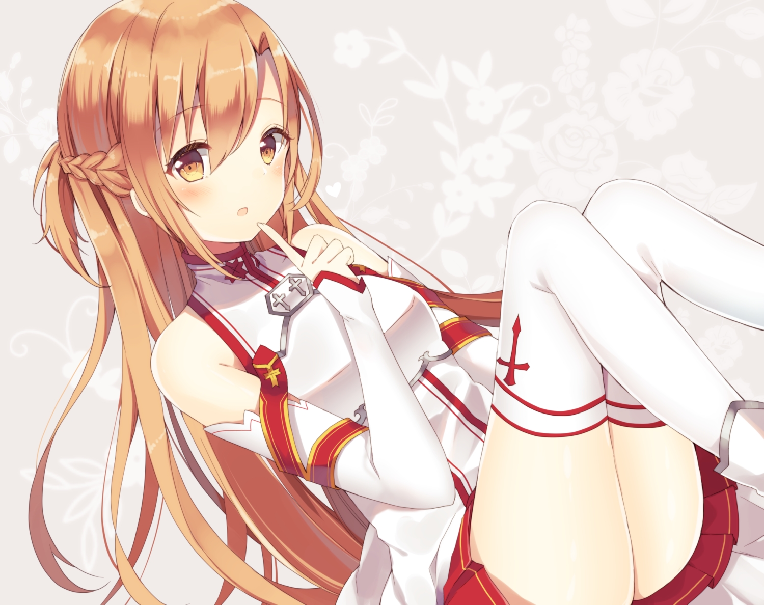 blush, braids, brown_eyes, brown_hair, long_hair, shiino_sera, skirt, sword_art_online