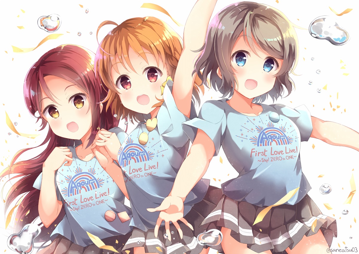 aliasing, aqua_eyes, blush, braids, brown_hair, bubbles, gray_hair, long_hair