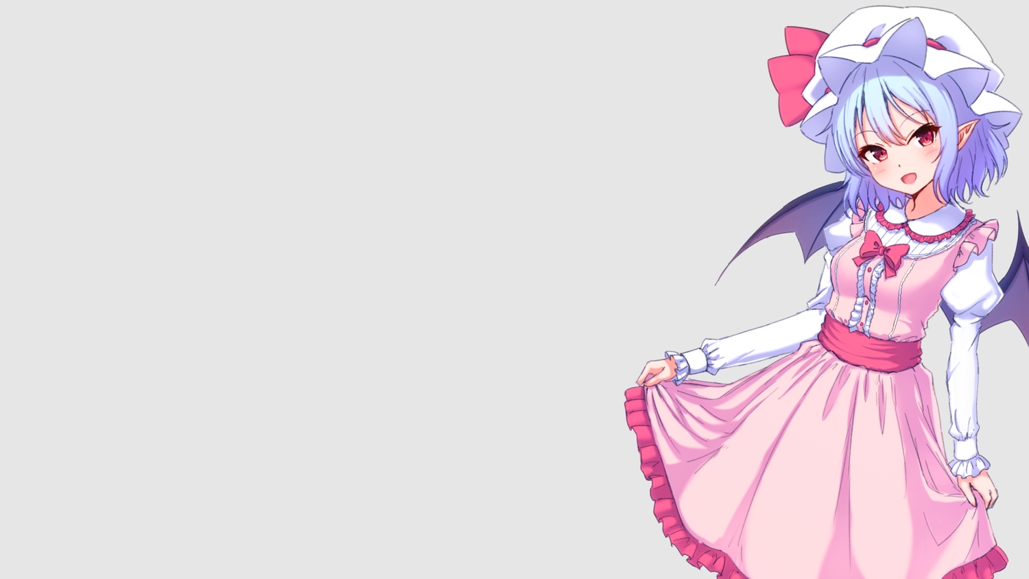 aqua_hair, blush, bow, dress, gray, hat, junior27016, red_eyes
