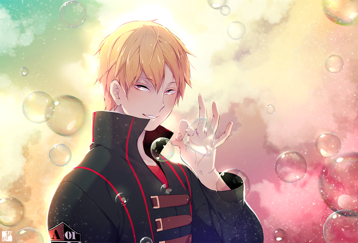 all_male, blonde_hair, bubbles, izumi_kouhei, male, pepper_fever, short_hair, world_trigger, yellow_eyes