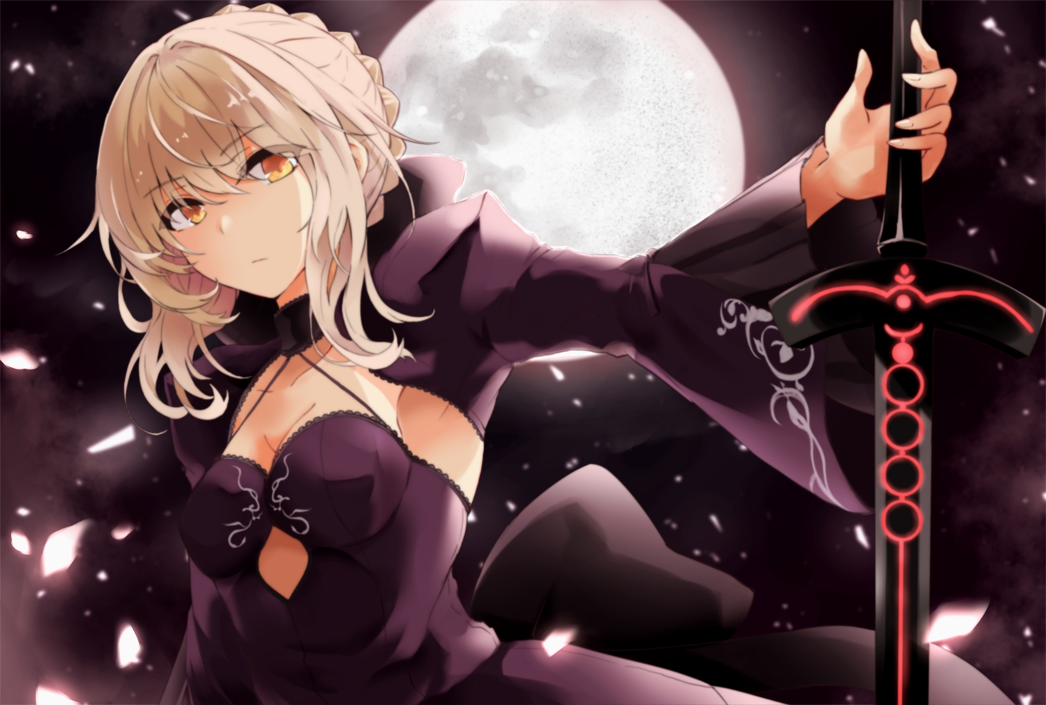 artoria_pendragon_(all), blonde_hair, breasts, dark, fate/grand_order, fate_(series), fuu_(fuore), moon