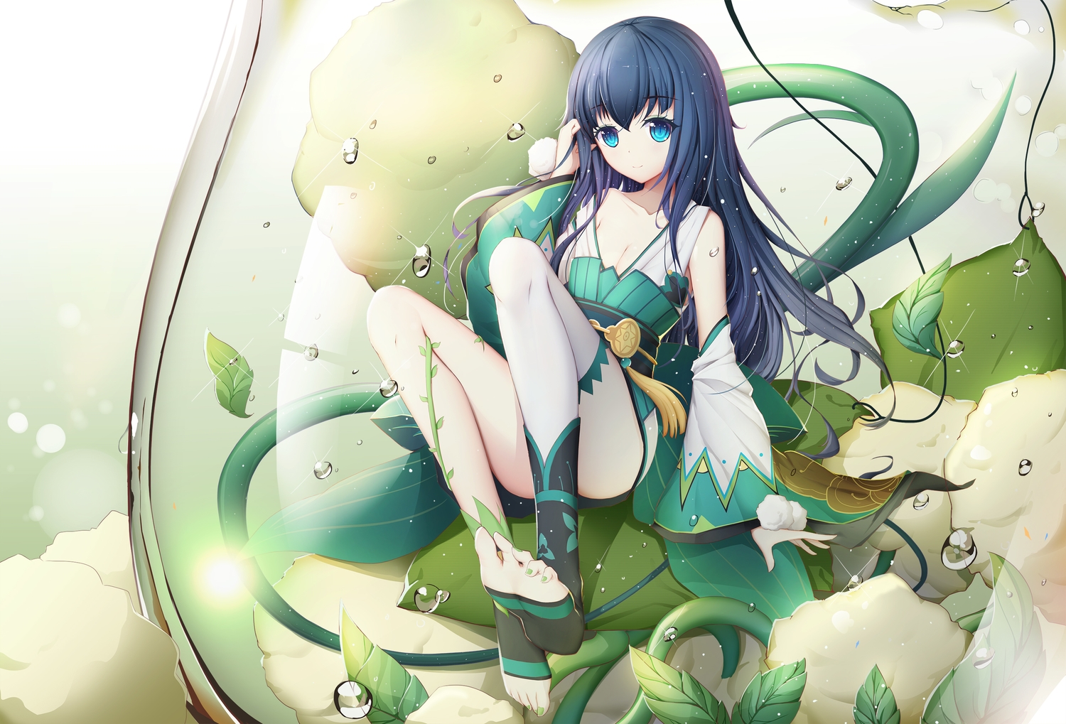 aqua_eyes, asa_ni_haru, blue_hair, flat_chest, green, hotarugusa_(onmyouji), long_hair, onmyouji