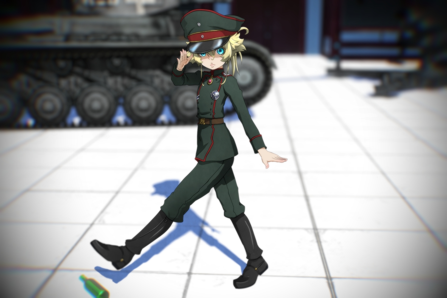 3d, aqua_eyes, blonde_hair, genya67, hat, loli, military, short_hair